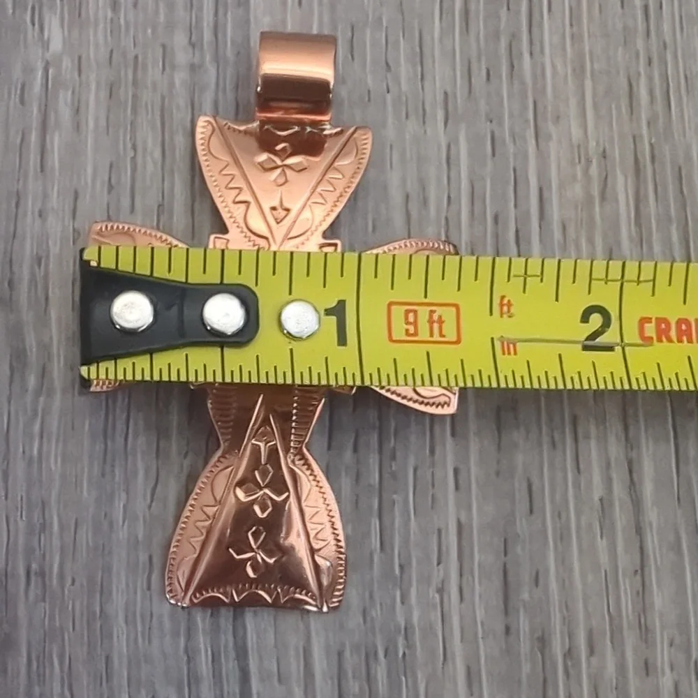 Running Bear Navajo Copper And Spiney Oyster Embossed Stamped Cross Pendant - Picture 8 of 9
